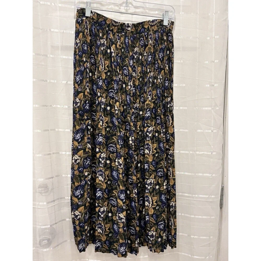 Vintage Sag Harbor Floral Midi Skirt‎ Womens Small Elastic Waist Pleated 90s